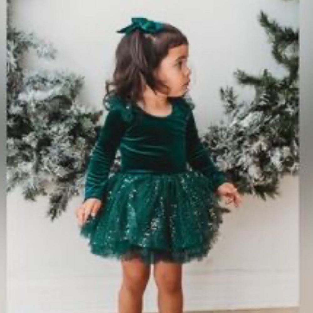 Like New! Elestory Toddler Girl Green Velvet Dress - Size 3T